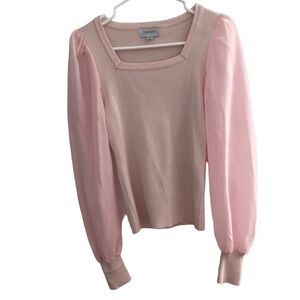 Pastel Pink Balloon Sleeve Dressy Ribbed Top